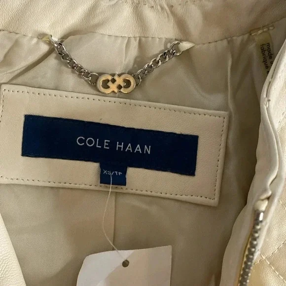 COLE HAAN Women's Jewel Neck Quilted Leather Jacket - Picture 6 of 14